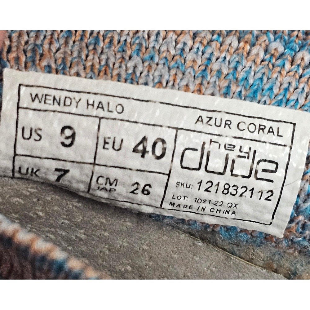 Hey Dude Wendy Halo Azur Coral Knit Loafers Womens 9 Blue Orange 121832112 - Picture 9 of 9